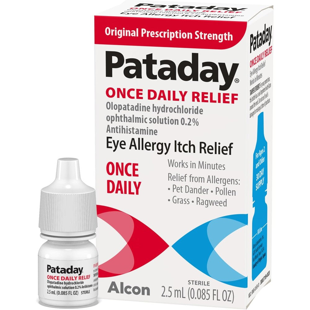 Pataday Once Daily Relief Allergy Eye Drops front packaging view showing 2.5 milliliters bottle size