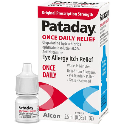 Pataday Once Daily Relief Allergy Eye Drops front packaging view showing 2.5 milliliters bottle size