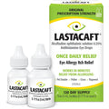 Lastacaft Once Daily Eye Allergy Itch Relief Drops twin pack front view showing packaging box and bottles for allergy symptoms.