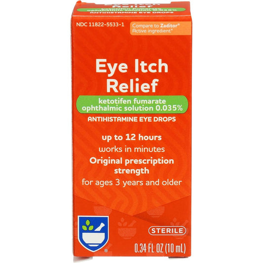 Rite Aid Eye Itch Relief Antihistamine Eye Drops front view retail box for allergy symptoms