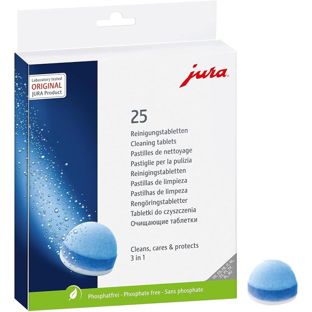 Jura Generic 3-Phase Cleaning Tablets front view box packaging for automatic espresso machine maintenance