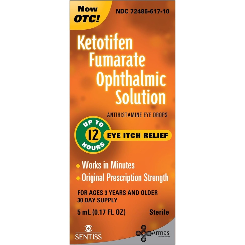 Armas Allergy Eye Drops front packaging showing prescription strength itch relief solution