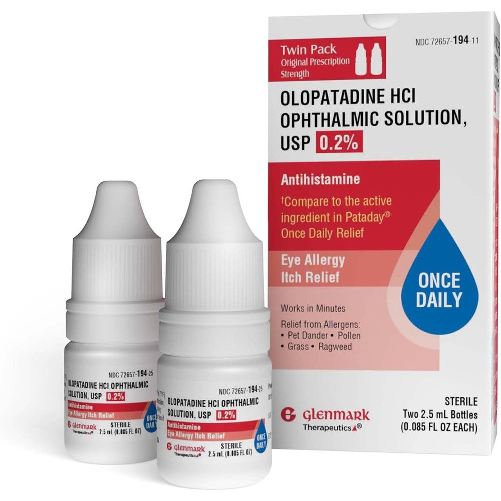Glenmark Therapeutics Once Daily Olopatadine Eye Drops front view packaging for allergy relief