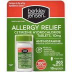Berkley Jensen 24 Hour Allergy Relief 365 tablets front view bottle packaging