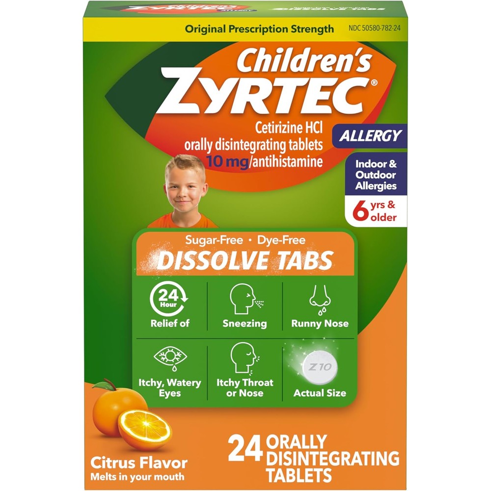 Zyrtec Childrens 24 Hour Dissolving Allergy Tablets front packaging view