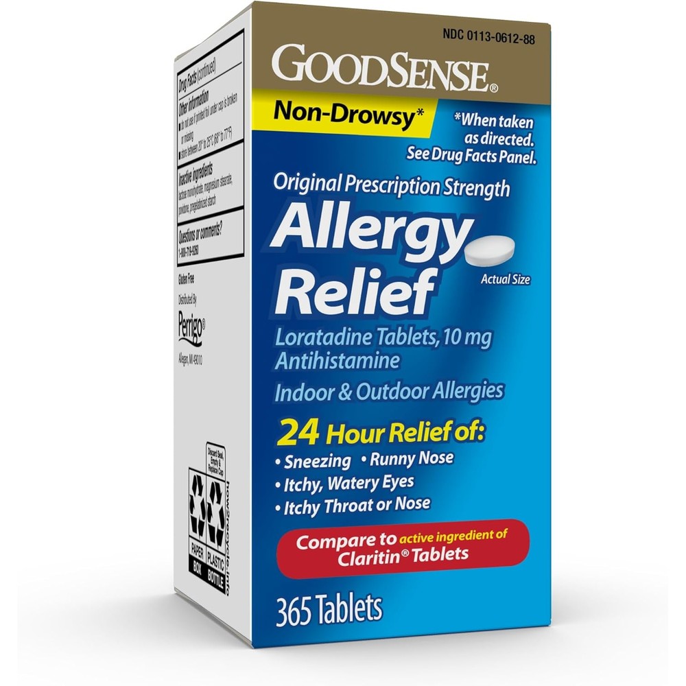 GoodSense Allergy Relief Loratadine 10 mg tablets front view bottle for non drowsy seasonal allergy care