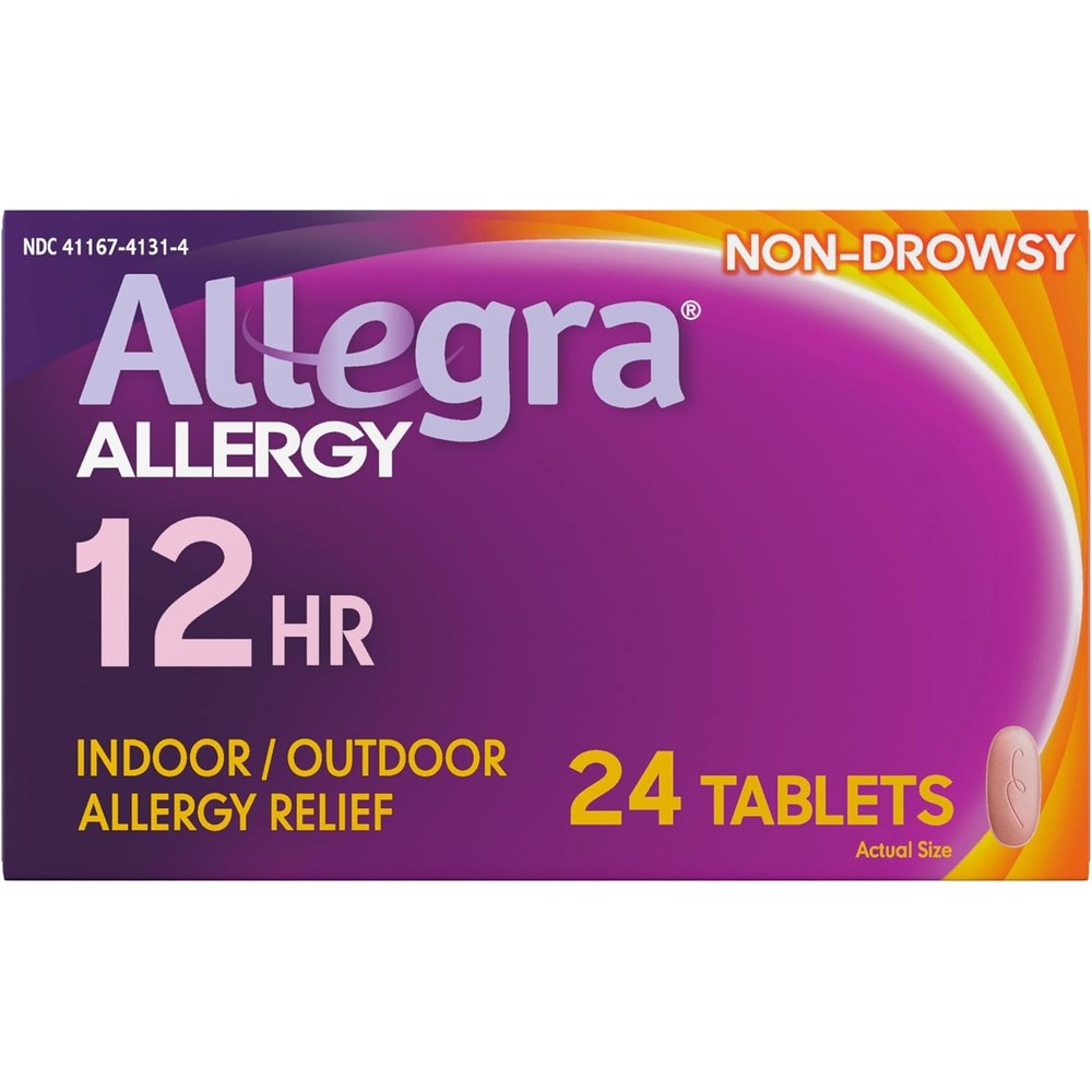 Allegra Adult Twelve Hour Allergy Relief Tablets front view packaging showcasing sixty milligram fexofenadine formula.