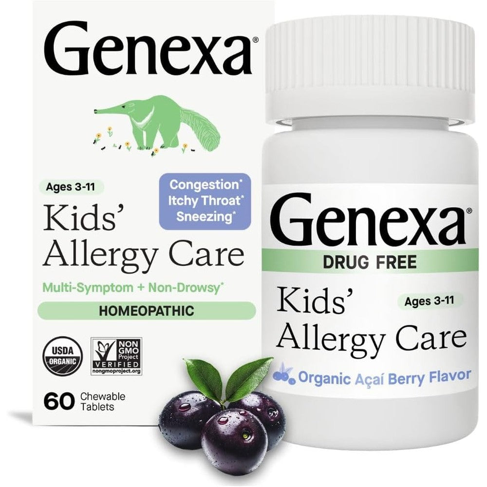 Genexa Kids Allergy Care chewable tablets front view packaging for children allergy relief