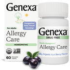 Genexa Allergy Care 60 chewable tablets front bottle view for clean adult allergy relief.