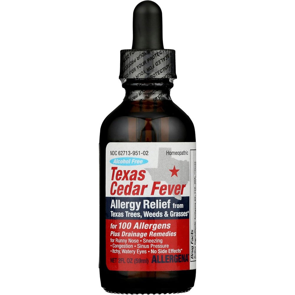 PROGENA Allergena Texas Cedar Fever 2 Fluid Ounce front view bottle for natural adult allergy relief