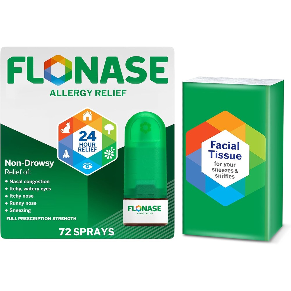Flonase Allergy Relief Nasal Spray seventy-two sprays bottle front view for non-drowsy allergy management