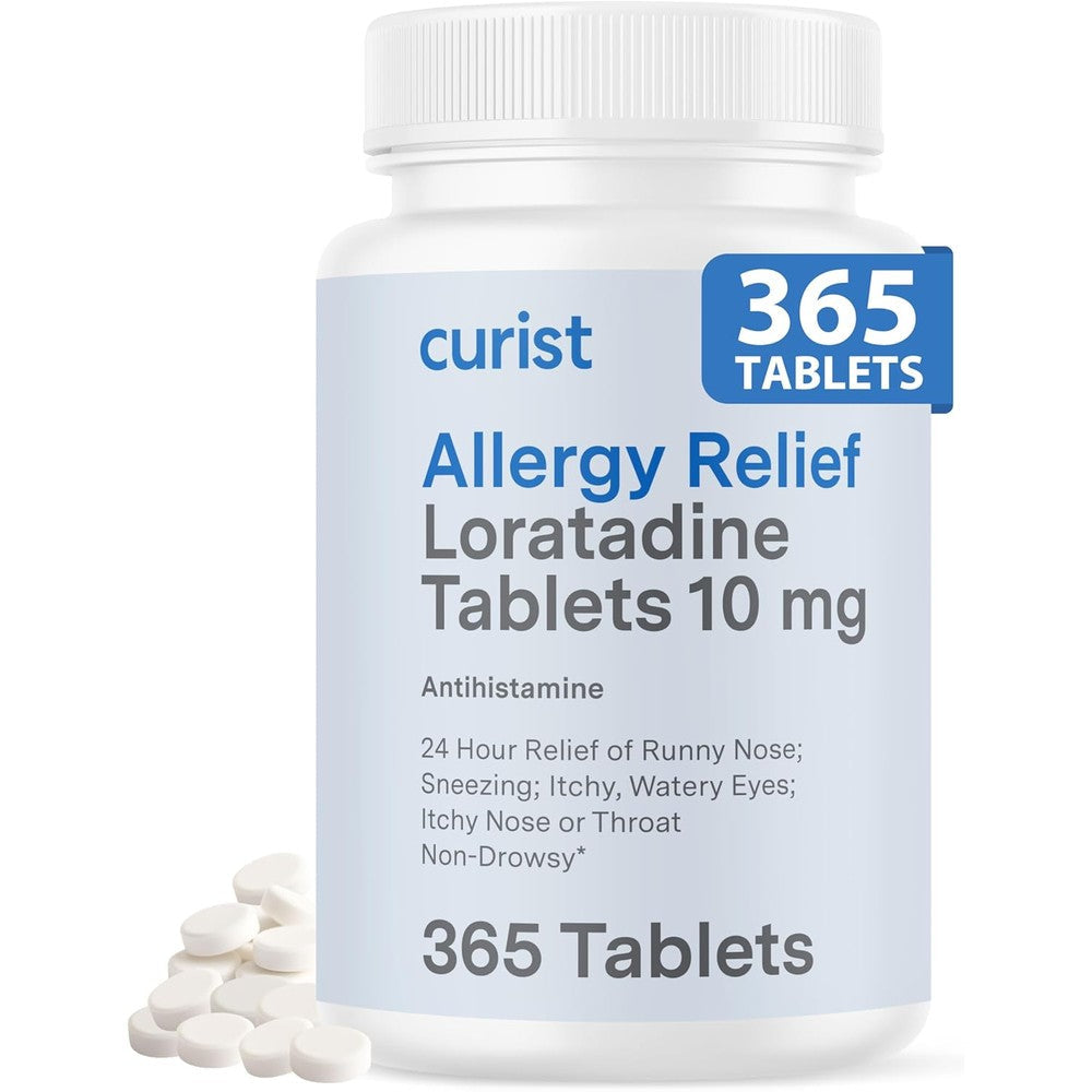 Curist Loratadine 10mg allergy medicine front view of the 365 count bottle