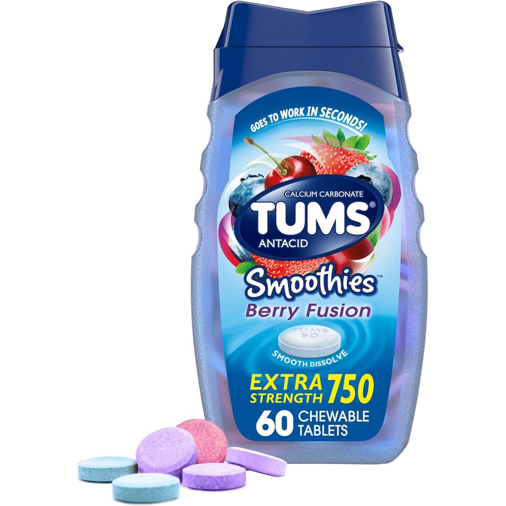 Tums Smoothies Berry Fusion Extra Strength Antacid Tablets front view