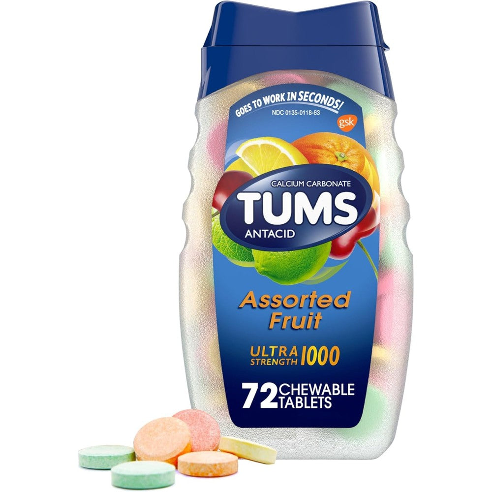 Tums Ultra Strength Antacid Tablets Assorted Fruit front packaging view