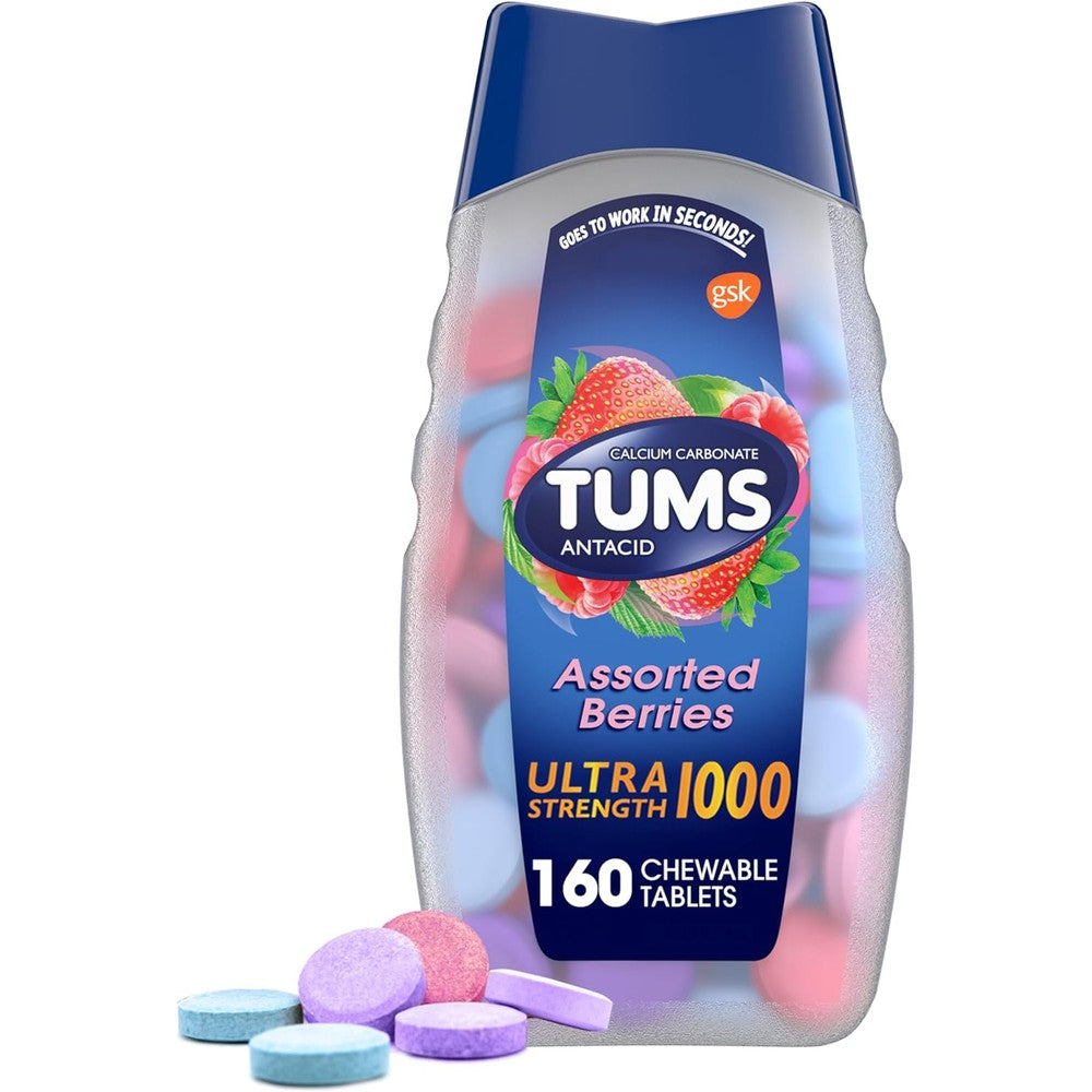 Tums Ultra Strength Chewable Antacid Tablets Assorted Berries bottle front view
