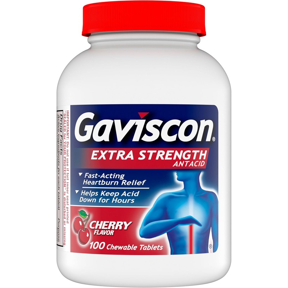Gaviscon Extra Strength Cherry Chewable Tablets 100 Count front view