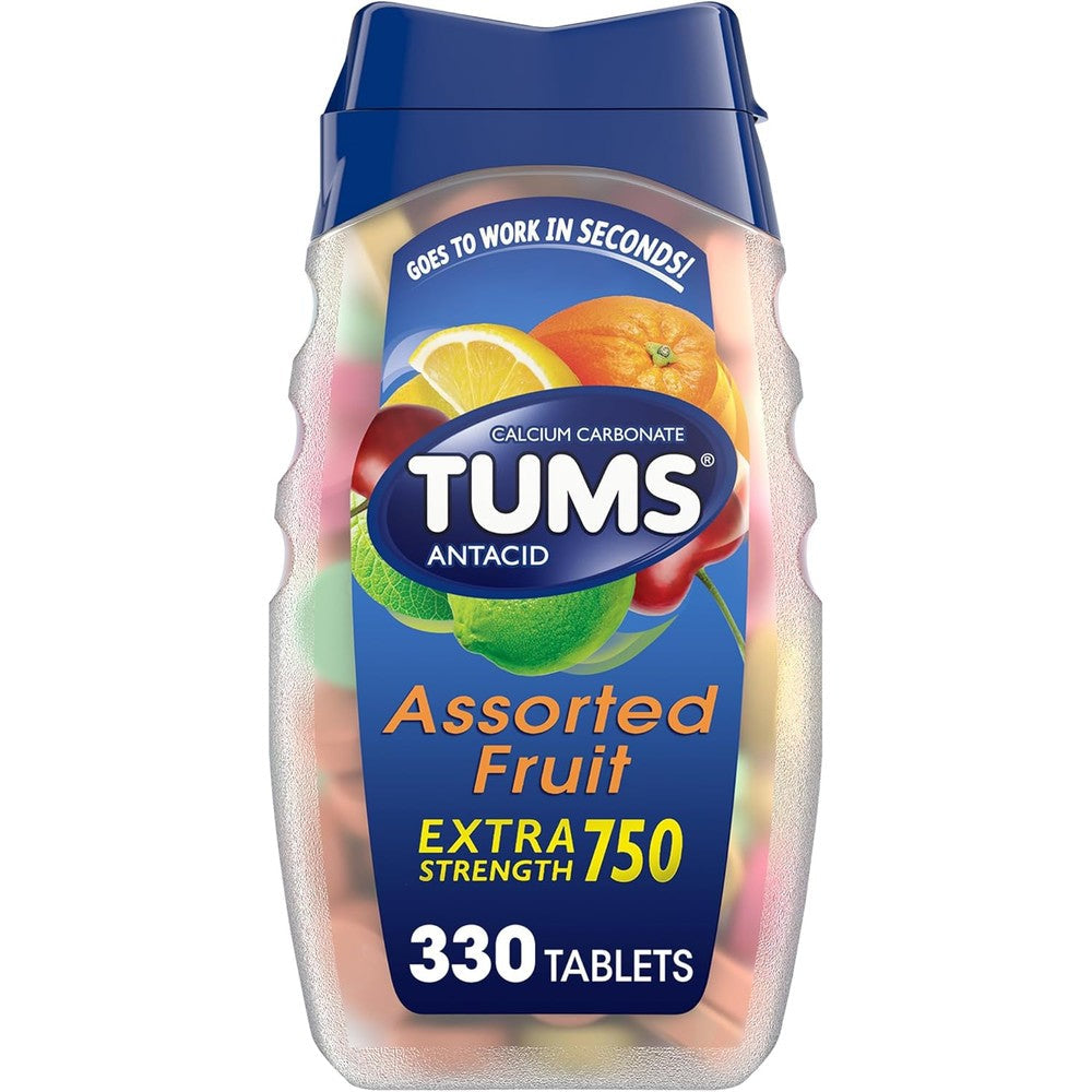 Tums Extra Strength chewable antacid tablets bottle front view