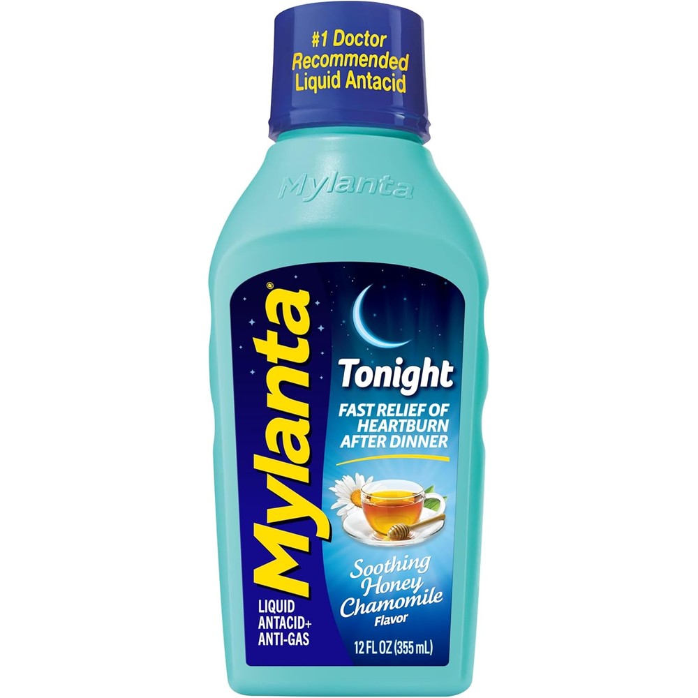 Mylanta Tonight Honey Chamomile liquid antacid bottle front view