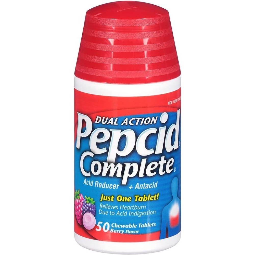 Pepcid Complete Berry Flavor Chewable Tablets 100 Count bottles front view