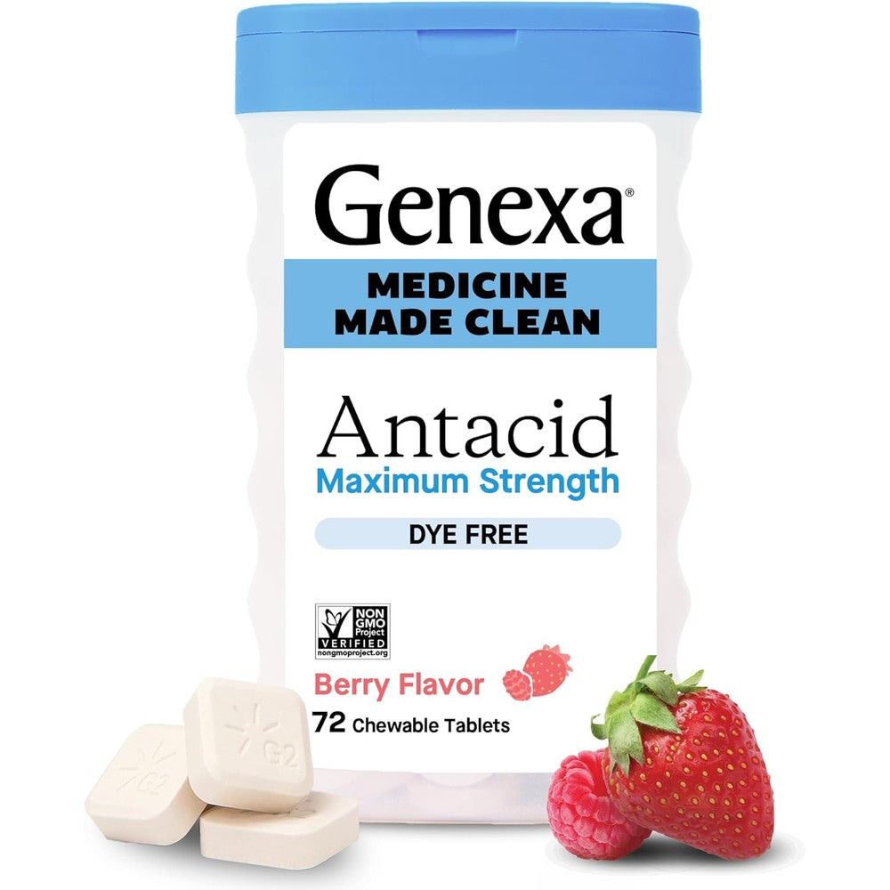 Genexa Clean Antacid Maximum Strength Chewable Tablets front bottle view