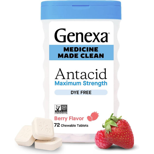 Genexa Clean Antacid Maximum Strength Chewable Tablets front bottle view