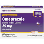 HealthCareAisle Omeprazole 20 milligram capsules front packaging