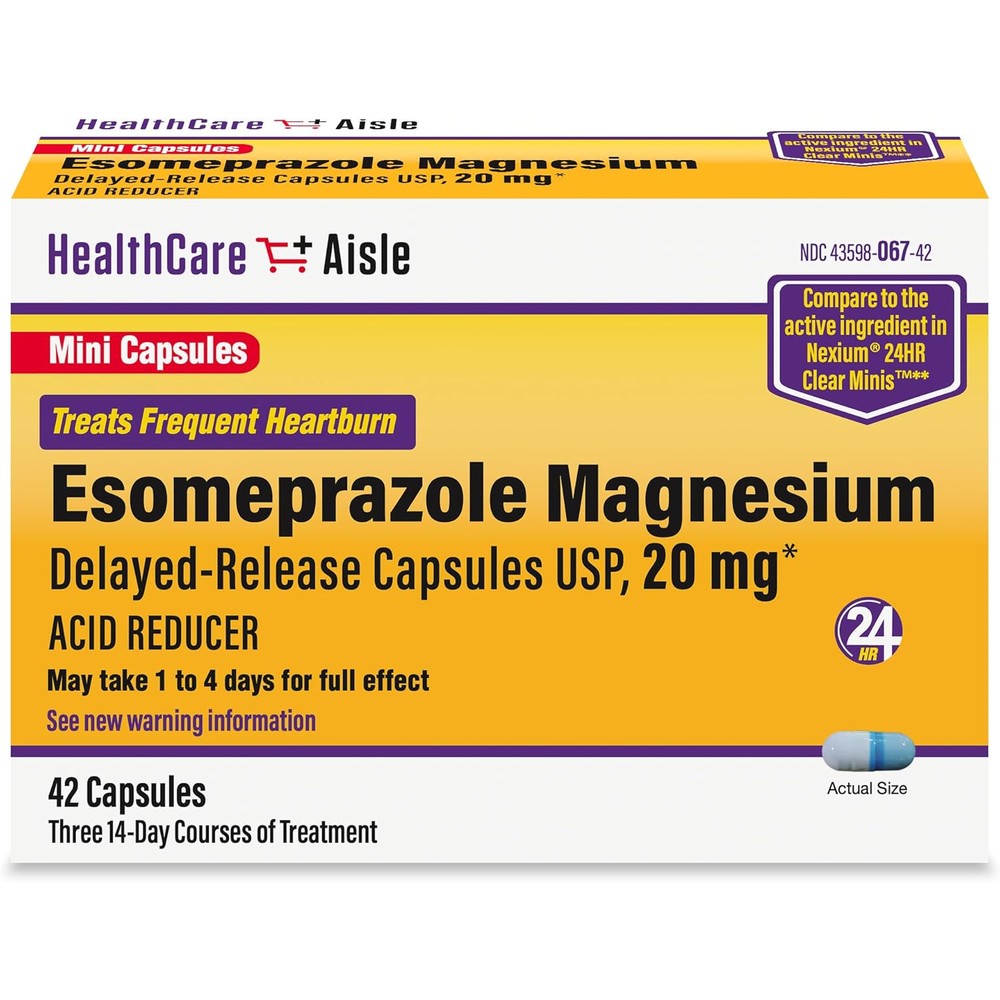 HealthCareAisle Esomeprazole Magnesium 20 mg 42 count bottle front view