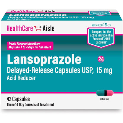 HealthCareAisle Lansoprazole 15 mg delayed release capsules front bottle view