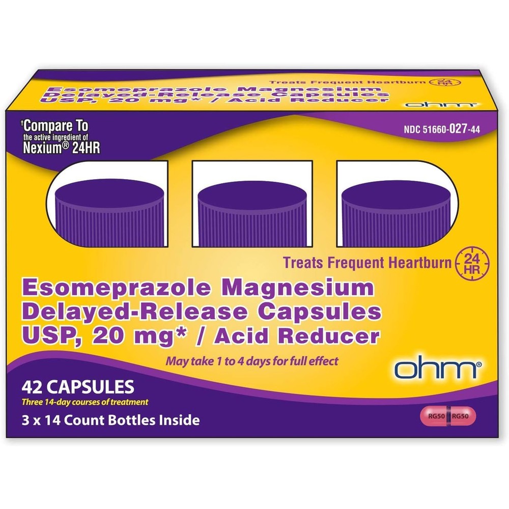 Ohm Esomeprazole Magnesium 20mg capsules front packaging view