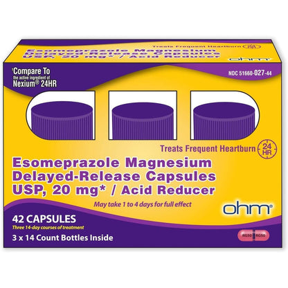 Ohm Esomeprazole Magnesium 20mg capsules front packaging view