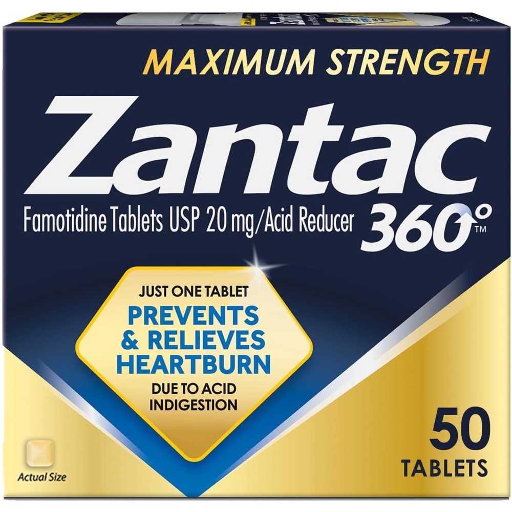 Zantac 360 Maximum Strength Tablets 50 count front view acid reducer