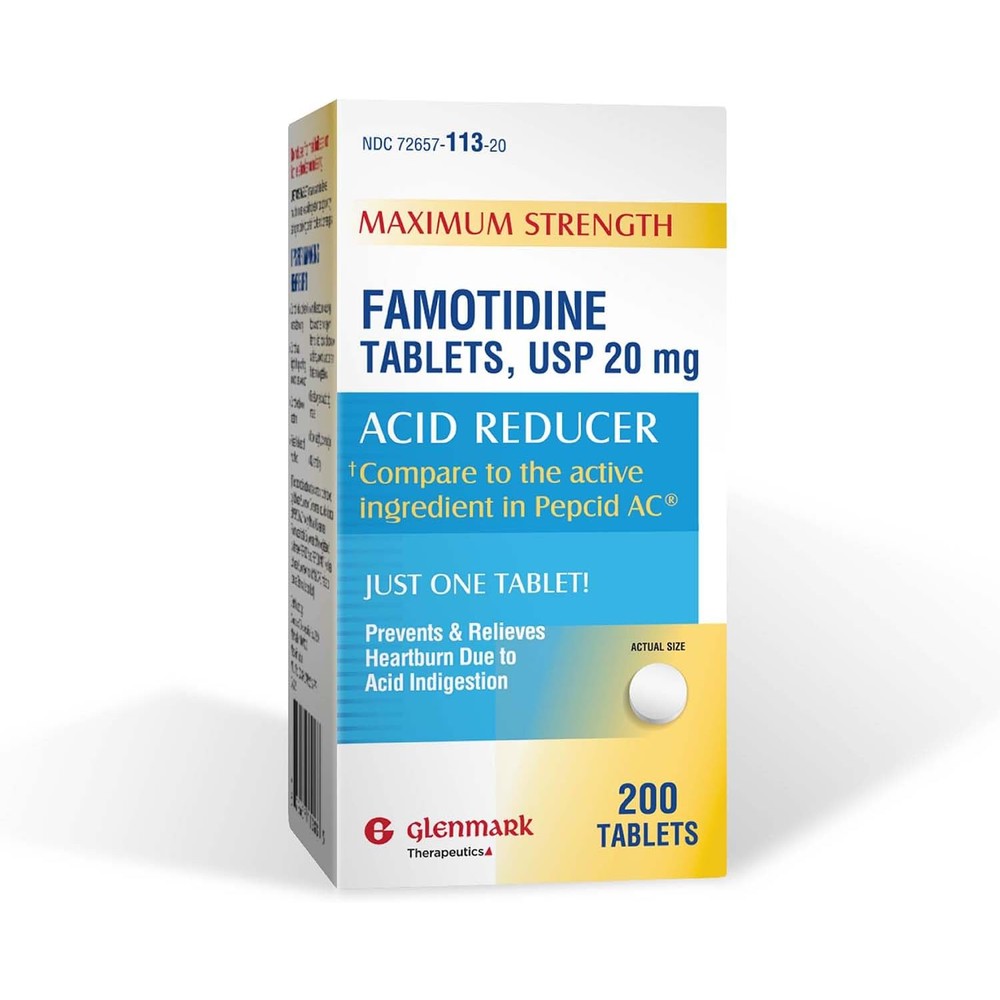Glenmark Maximum Strength Famotidine Tablets 20 mg front view