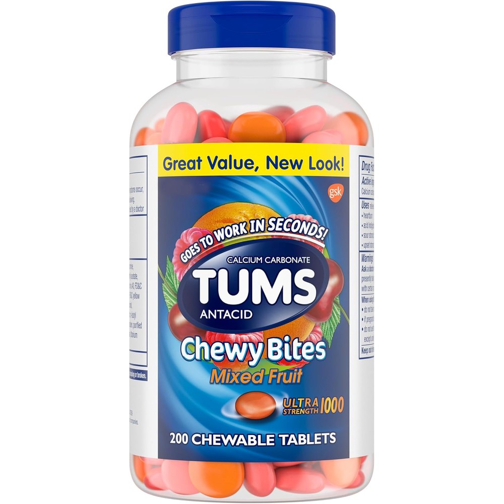 Tums Chewy Bites Ultra Strength Mixed Fruit 200 Count bottle front view
