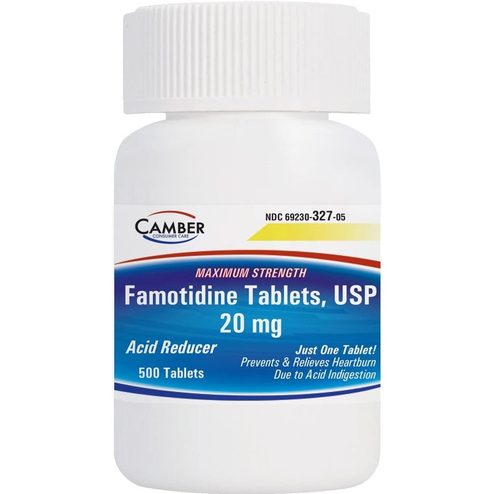 Camber Famotidine Tablets 20 mg 500 count bottle front view