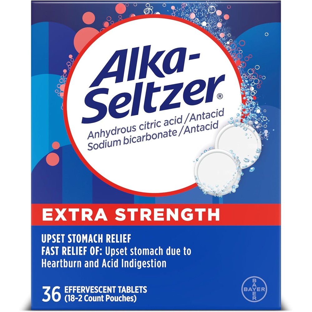 Alka-Seltzer Extra Strength Heartburn Relief tablets front of packaging.