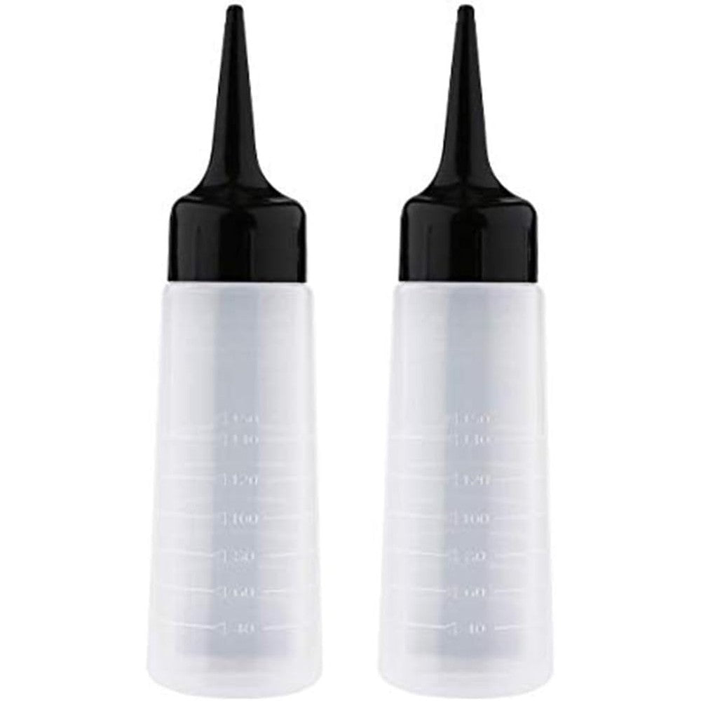 Yebeauty Hair Color Applicator Bottle 2 Pack front view showing clear plastic body and black angled tip