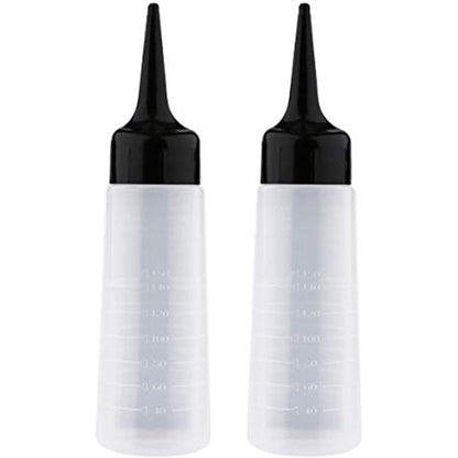 Yebeauty Hair Color Applicator Bottle 2 Pack front view showing clear plastic body and black angled tip