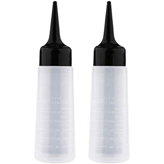 Yebeauty Hair Color Applicator Bottle 2 Pack front view showing clear plastic body and black angled tip