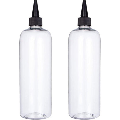 Sdoot hair color applicator bottle front view showing clear plastic body and black twist top cap
