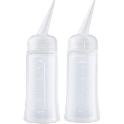 Driew hair applicator bottle front view showing translucent scale markings