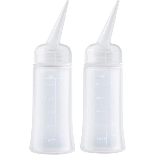 Driew hair applicator bottle front view showing translucent scale markings