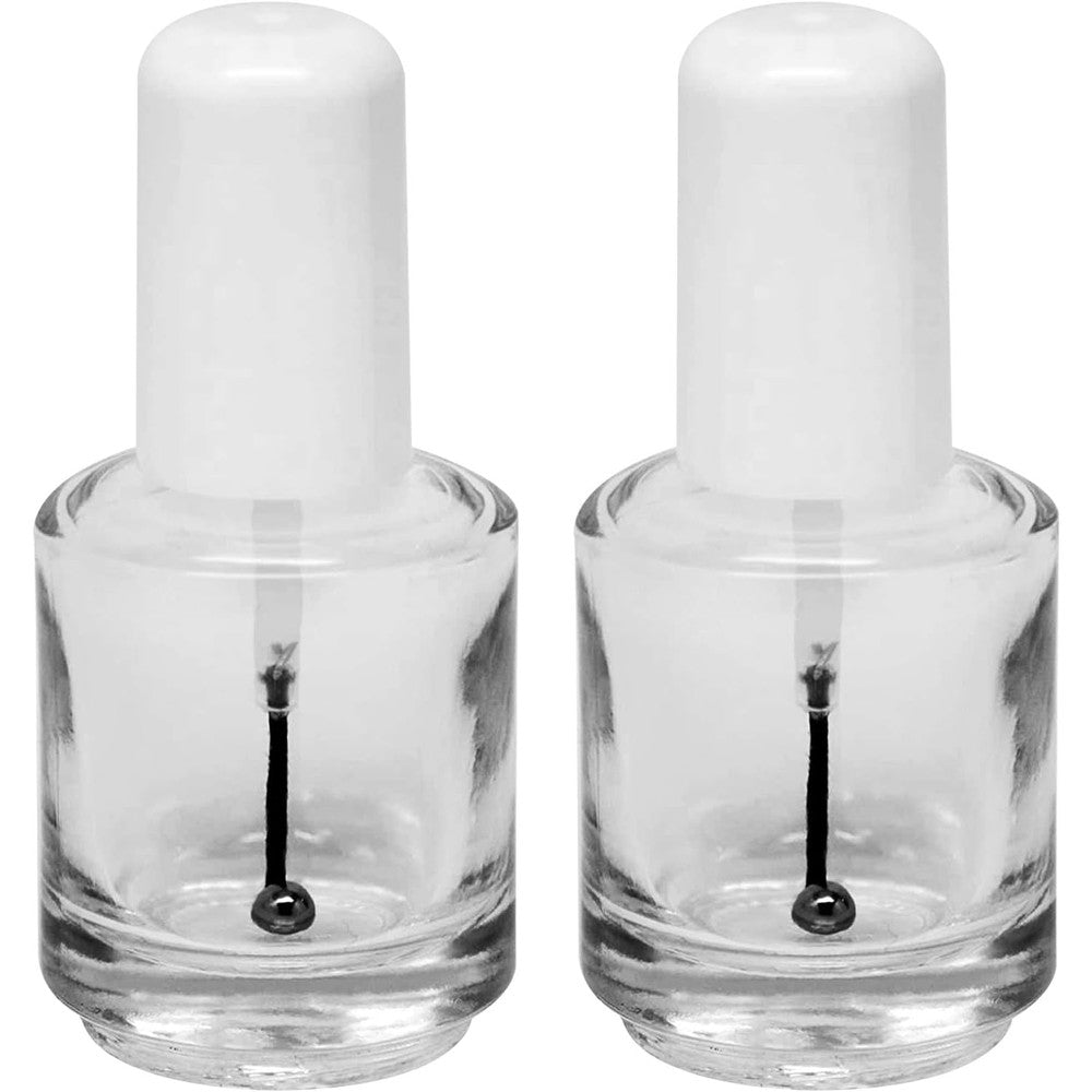 Karlash Premium Empty Nail Polish Bottle Clear 2 Piece set front view showcasing white cap and clear glass container.