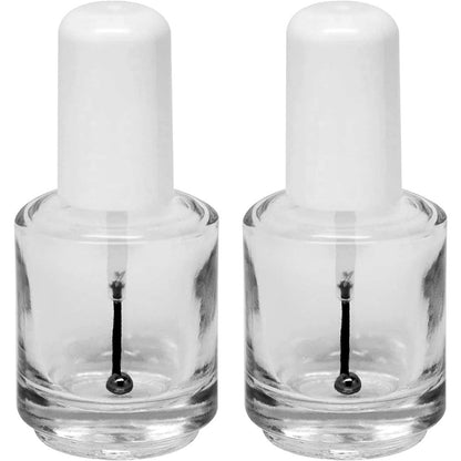 Karlash Premium Empty Nail Polish Bottle Clear 2 Piece set front view showcasing white cap and clear glass container.