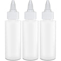 BRIGHTFROM twist top applicator bottles three pack front view showing the clear empty squeeze plastic body and the adjustable nozzle mechanism.