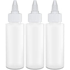 BRIGHTFROM twist top applicator bottles three pack front view showing the clear empty squeeze plastic body and the adjustable nozzle mechanism.