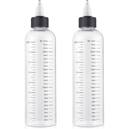 BESARME hair oil applicator bottle front view with dual measurement scale markings.