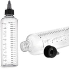 Lurrose hair color applicator bottle front view displaying the clear plastic squeeze body and calibrated measurement lines.