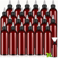 Barydat 12 Piece Twist Top Applicator Bottles set front view displaying amber plastic squeeze body and black nozzle caps