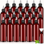 Barydat 12 Piece Twist Top Applicator Bottles set front view displaying amber plastic squeeze body and black nozzle caps
