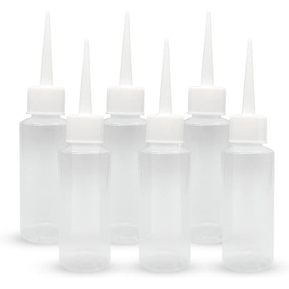 BlingKingdom 6 pieces 50ml squeeze applicator bottles front view showing clear plastic body and fine needle tip nozzles.